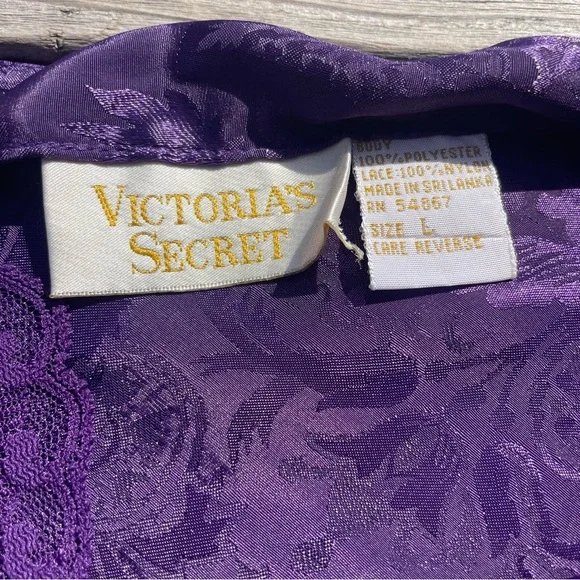 VICTORIA’S SECRET Vintage 80s Gold Label Purple Brocade Lace Pajama Set Lingerie - Picture 5 of 12